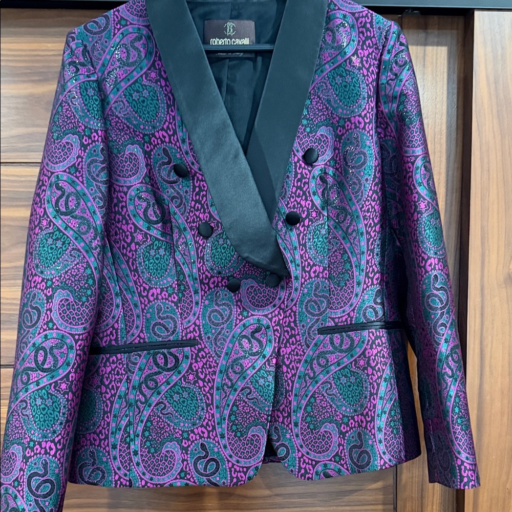 Roberto Cavalli Women's Purple and Black Paisley Blazer